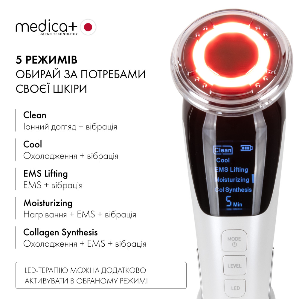 Мікрострумовий RF Lifting Масажер для обличчя Skin Lifting 7.0 White - EMS, LED (Japan)