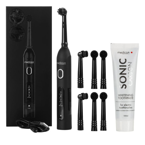 Электрическая зубная щетка MEDICA+ ProBrush XO Сarbon Soft Touch + 6 сменных насадок + Отбеливающая зубная паста Sonic-Carbon