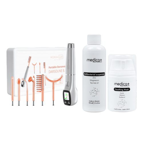 Набір Апарат Дарсонваль Lux Darsoline 8.0 +  Антибактеріальна суспензія Antibacterial suspension + Заспокійлива маска Soothing Mask (Japan)