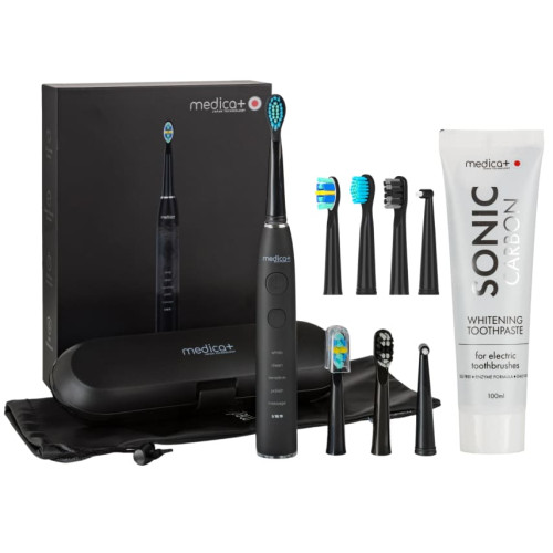 Ультразвуковая зубная щетка MEDICA+ PROBRUSH 8.0 Black + Насадки + Отбеливающая зубная паста MEDICA+ Sonic-Carbon