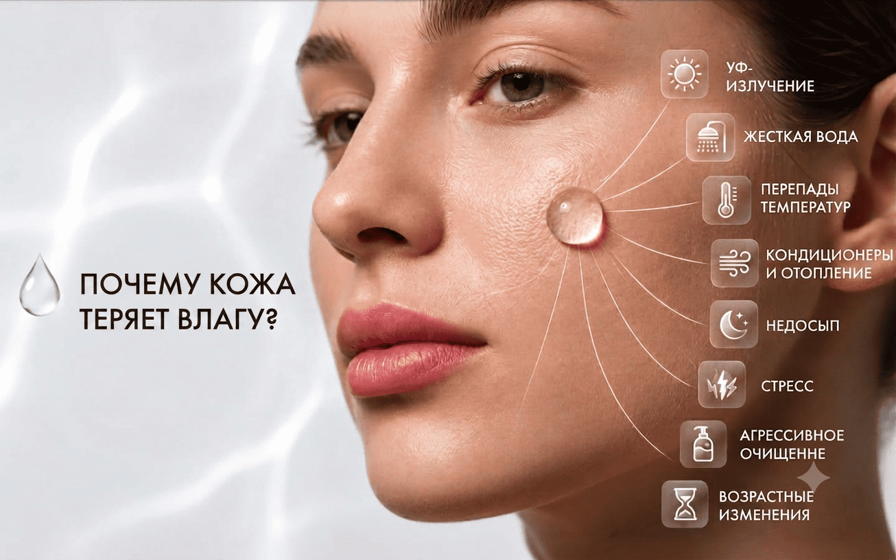 Основные причины потери влаги кожей лица